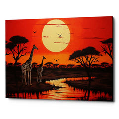 African Sunset Canvas Wall Art Print And Mounted