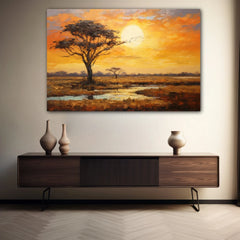 Sunset In The Savannah Canvas Wall Art Print And Mounted