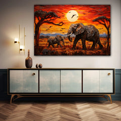Elephant On The Savannah Canvas Wall Art Print And Mounted