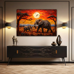 Elephant On The Savannah Canvas Wall Art Print And Mounted