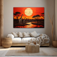 African Sunset Canvas Wall Art Print And Mounted