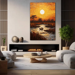 Fishing On the Nile River Sunset Canvas Wall Art Print And Mounted