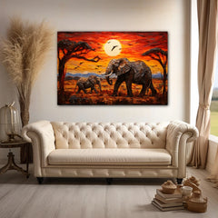 Elephant On The Savannah Canvas Wall Art Print And Mounted
