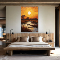 Fishing On the Nile River Sunset Canvas Wall Art Print And Mounted