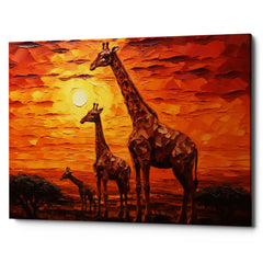 Sunset of Giants Giraffe Canvas Wall Art Print And Mounted