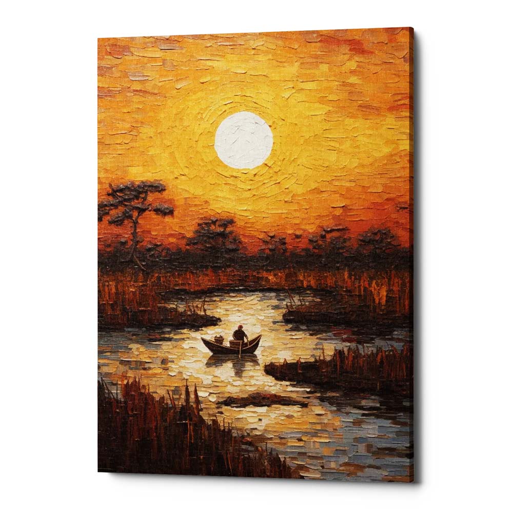 Fishing On the Nile River Sunset Canvas Wall Art Print And Mounted