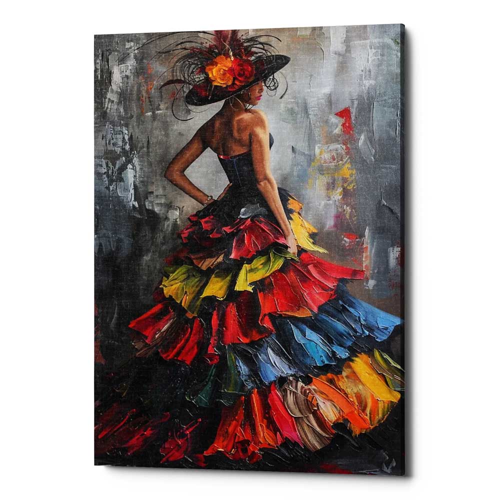 Fiery Colors Dress Woman Canvas Wall Art Print And Mounted