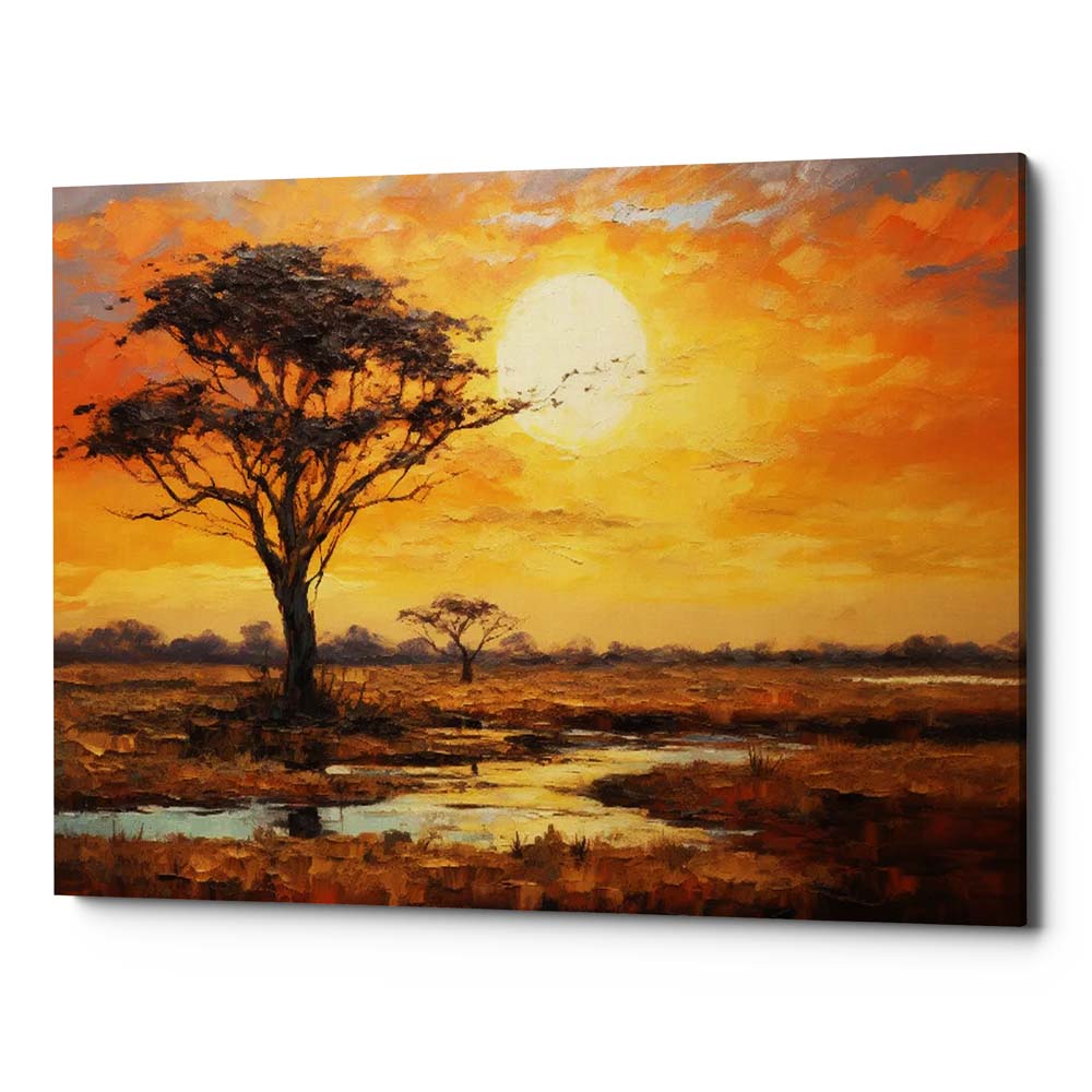 Sunset In The Savannah Canvas Wall Art Print And Mounted