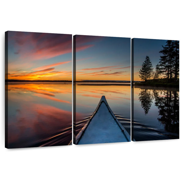 Canoe At Sunset 3 Piece Canvas Wall Art For Living Room Bedroom Office Home Decoration