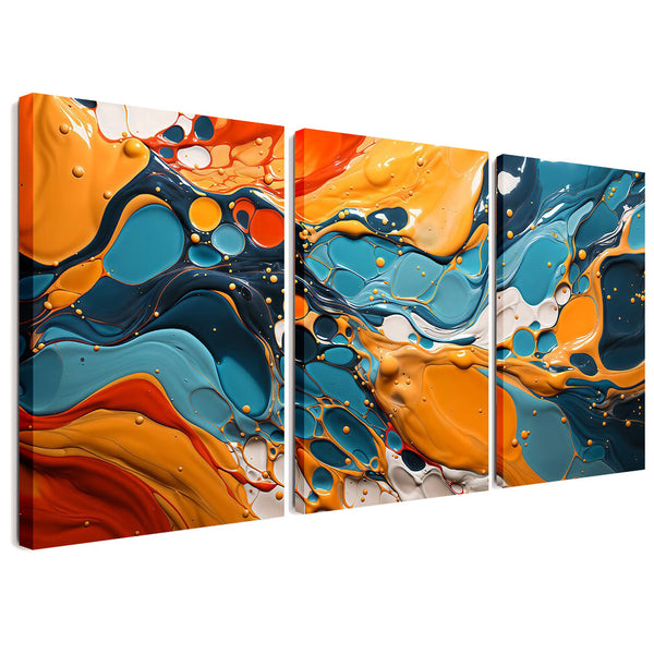 Liquid Yellow Blue 3 Piece Abstract Painting Canvas Wall Art For Living Room Bedroom Office Home Decoration