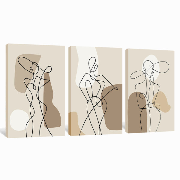 Abstract 3 Piece Woman Body Line Geometric Minimalist Canvas Wall Art For Living Room Bedroom Office Home Decoration