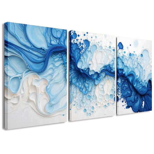 Bohemian Blue White 3 Piece Abstract Canvas Wall Art For Living Room Bedroom Office Home Decoration