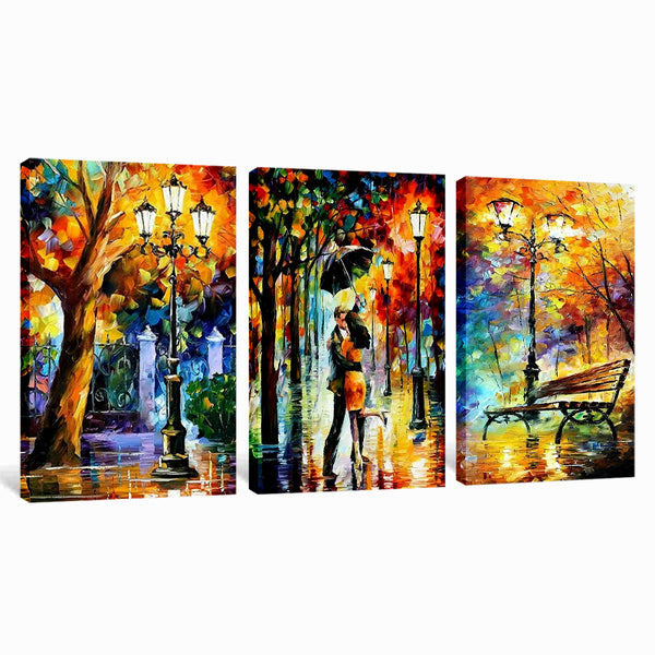 Modern 3 Piece Forest Rainy Street Painting Canvas Wall Art For Living Room Bedroom Office Home Decoration