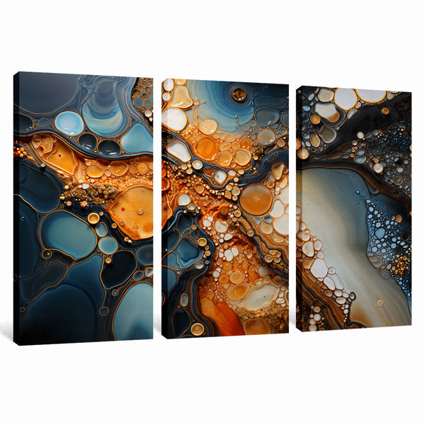 Blue Orange Mable Pouruing 3 Piece Abstract Wall Art For Living Room Bedroom Office Home Decoration