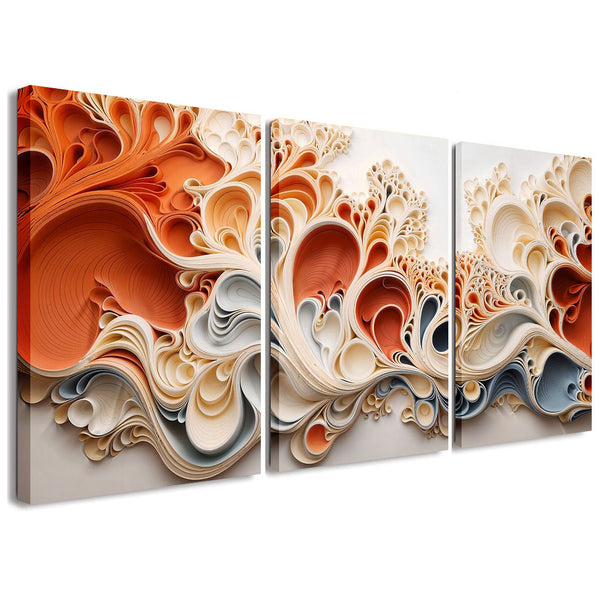 Modern Swirl Terracotta 3 Piece Abstract Canvas Wall Art For Living Room Bedroom Office Home Decoration