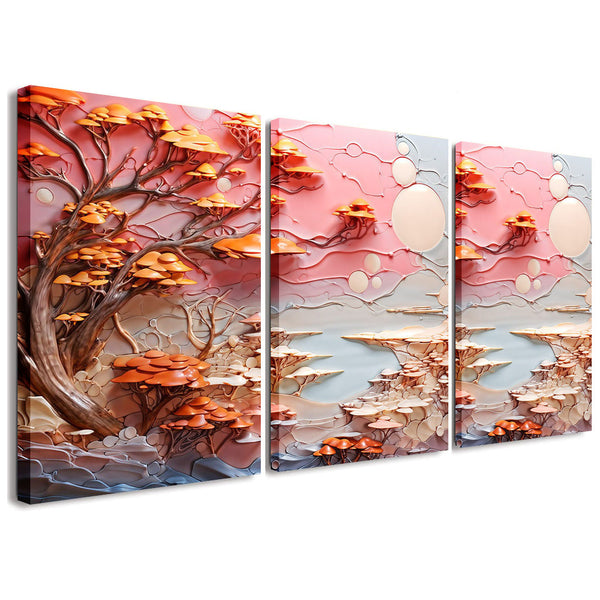 Pastel Pink And Blue 3 Piece Abstract Landscape Painting Canvas Wall Art For Living Room Bedroom Office Home Decoration