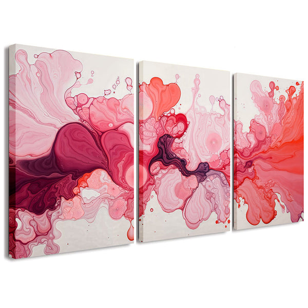 Pink Watercolour 3 Piece Abstract Canvas Wall Art For Living Room Bedroom Office Home Decoration