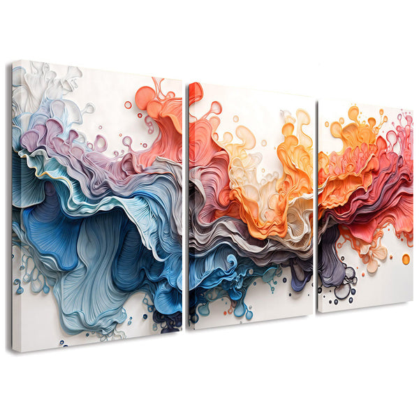 Swirl Red Blue Splash 3 Piece Abstract Painting Canvas Wall Art For Living Room Bedroom Office Home Decoration