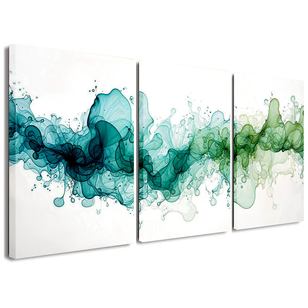 Luxury Green Blue White 3 Piece Abstract Canvas Wall Art For Living Room Bedroom Office Home Decoration