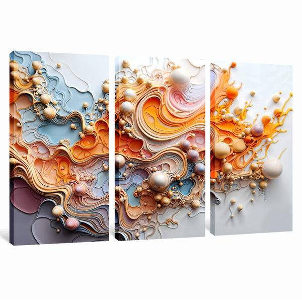 Orange White Pastel 3 Piece Abstract Wall Art For Living Room Bedroom Office Home Decoration