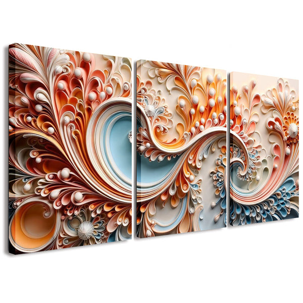 Swirl Orange Blue 3 Piece Abstract Flower  Canvas Wall Art For Living Room Bedroom Office Home Decoration