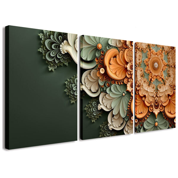 Matte Fractal FLower 3 Piece Abstract Painting Canvas Wall Art For Living Room Bedroom Office Home Decoration