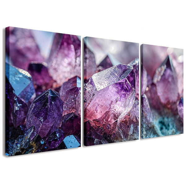 Purple Lavender Amethyst 3 Piece Abstract Canvas Wall Art For Living Room Bedroom Office Home Decoration