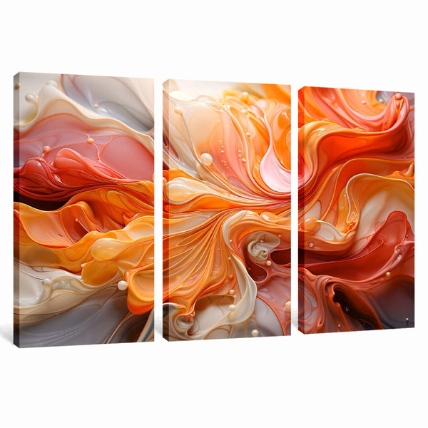 Swirl Splash Orange Red 3 Piece Abstract Wall Art For Living Room Bedroom Office Home Decoration