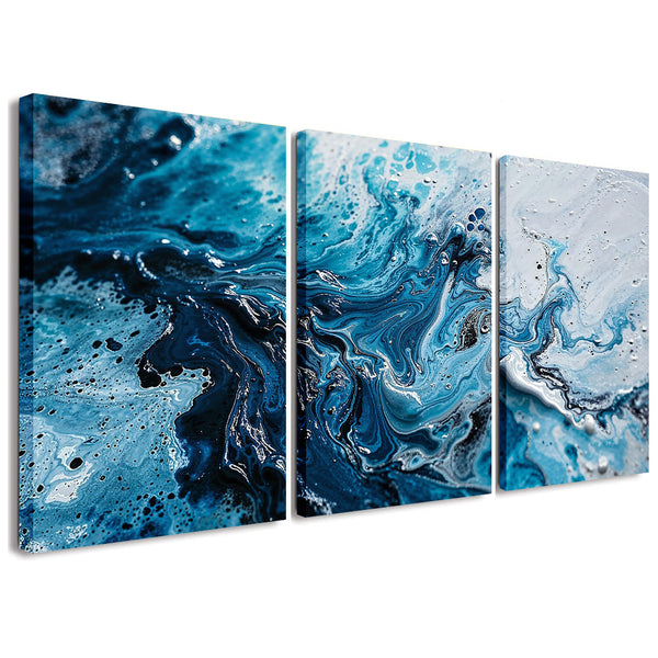 Luxury Acrylic Blue White 3 Piece Abstract Painting Canvas Wall Art For Living Room Bedroom Office Home Decoration