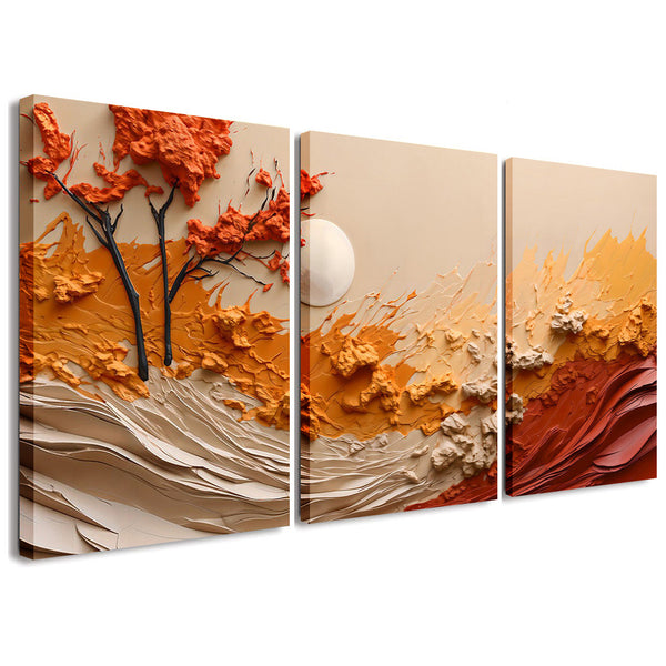 Boho Orange Beige 3 Piece Abstract Painting Canvas Wall Art For Living Room Bedroom Office Home Decoration