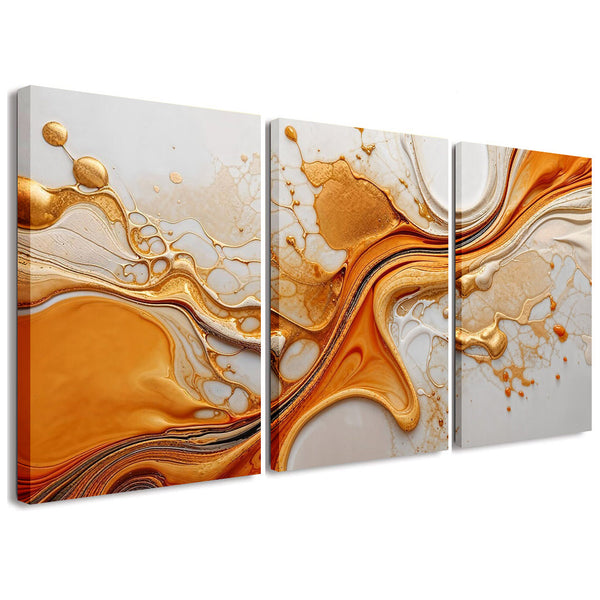 Modern Orange Gold 3 Piece Abstract Painting Canvas Wall Art For Living Room Bedroom Office Home Decoration