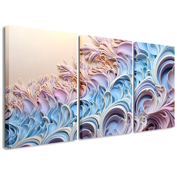 Lavender Blue Pink 3 Piece Abstract Canvas Wall Art For Living Room Bedroom Office Home Decoration