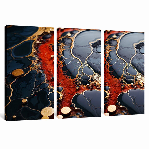 Black Red Liquid Gold 3 Piece Abstract Wall Art For Living Room Bedroom Office Home Decoration