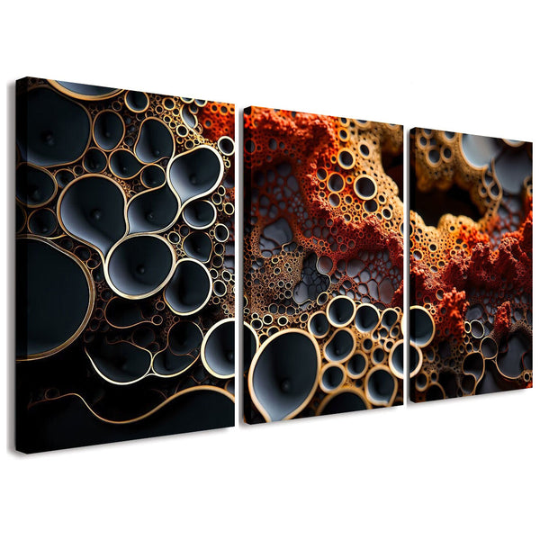 Coral  Reef Red Black Gold 3 Piece Abstract Painting Canvas Wall Art For Living Room Bedroom Office Home Decoration