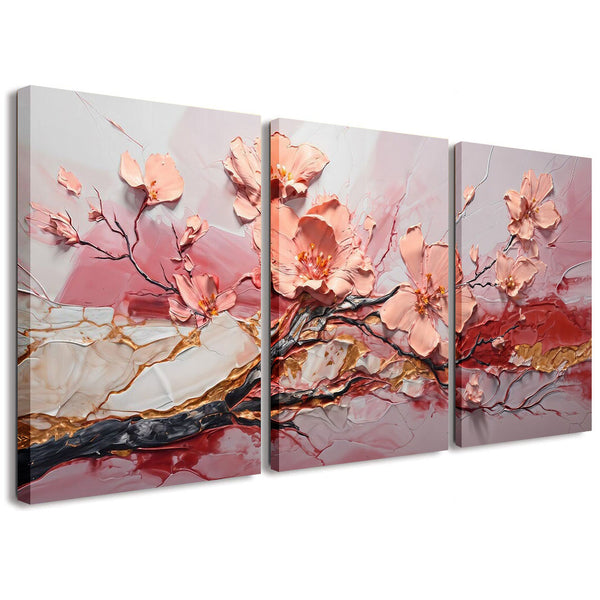 Abstract Floral Pink Abstract Painting 3 Piece Canvas Wall Art For Living Room Bedroom Office Home Decoration