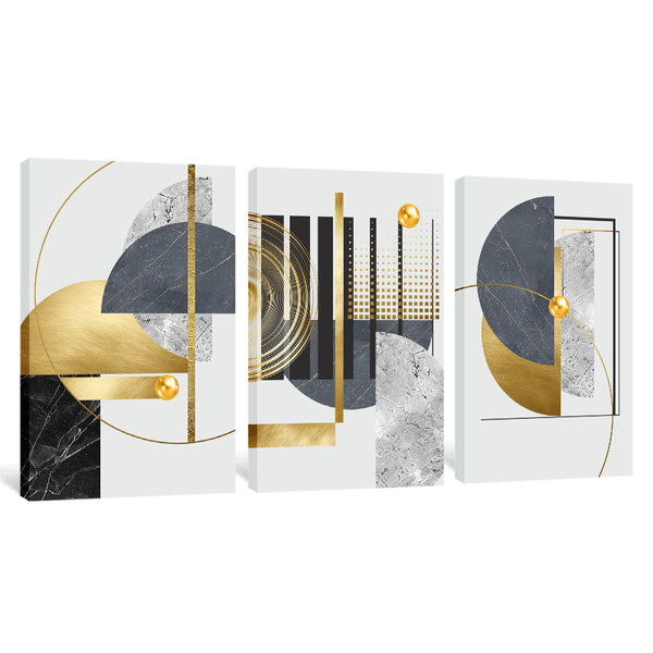 Gold Foil 3 Piece Abstract Geometric Canvas Wall Art For Living Room Bedroom Office Home Decoration