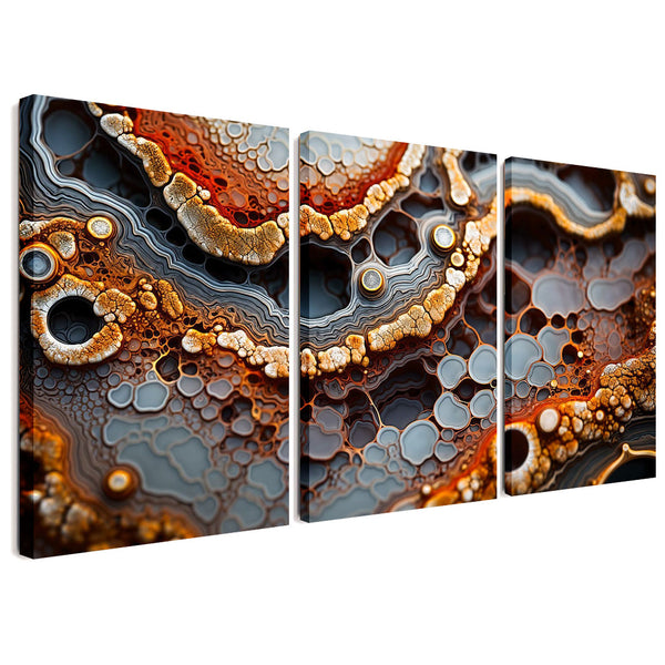 Marble Reef Grey Red Gold 3 Piece Abstract Painting Canvas Wall Art For Living Room Bedroom Office Home Decoration