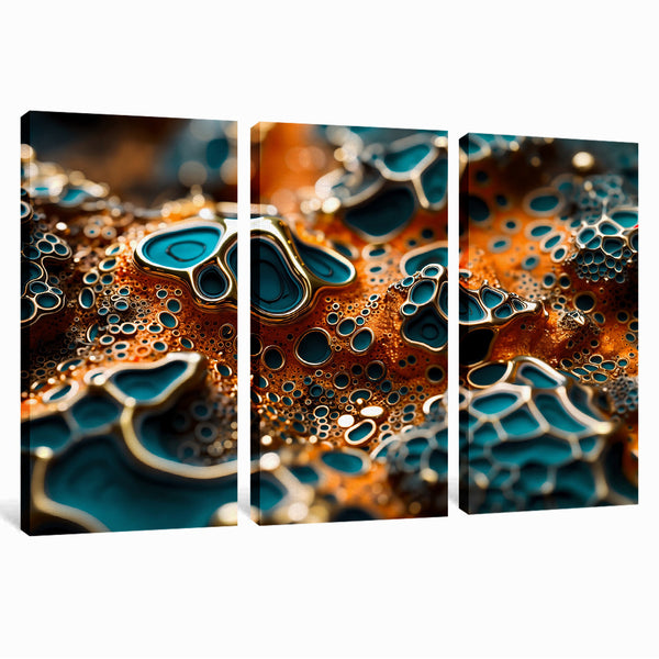 Green Gold Fractals 3 Piece Abstract Wall Art For Living Room Bedroom Office Home Decoration