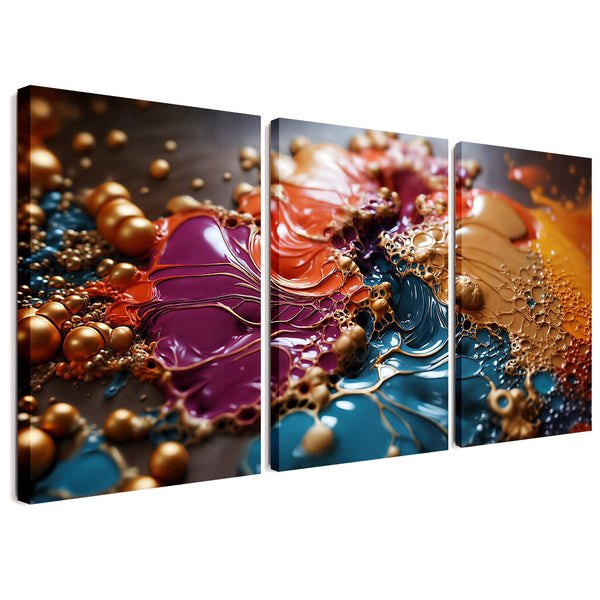 Liquid Purple Gold 3 Piece Abstract Painting Canvas Wall Art For Living Room Bedroom Office Home Decoration