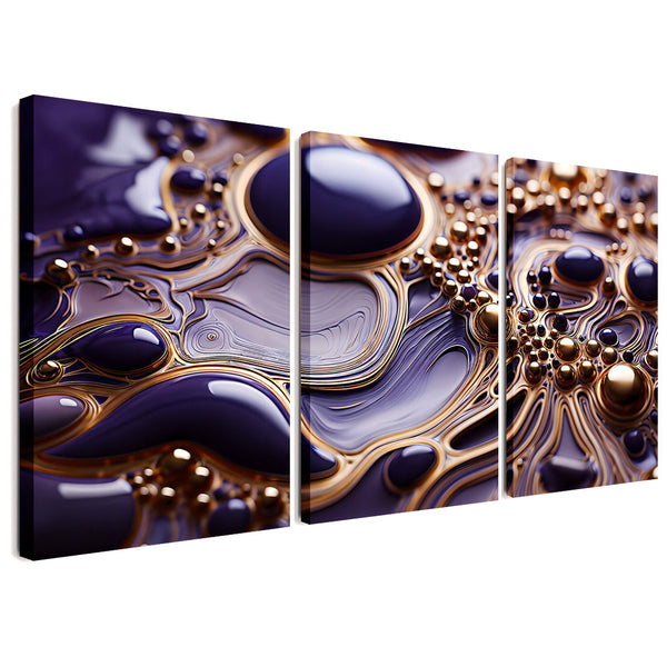 Bubble Purple Gold 3 Piece Abstract Painting Canvas Wall Art For Living Room Bedroom Office Home Decoration