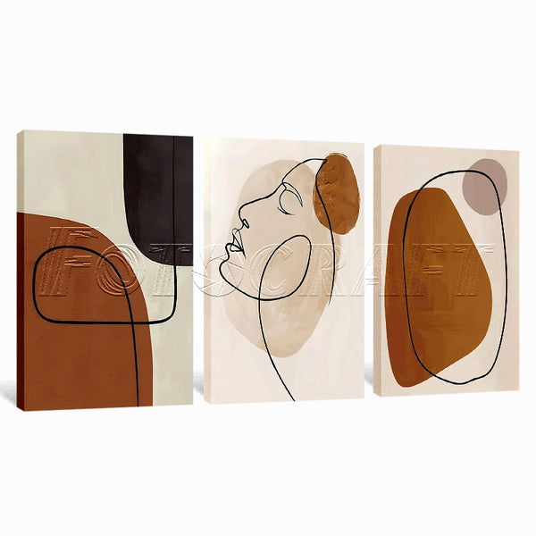 Abstract Geometric Face Line Art 3 Piece Canvas Wall Art For Living Room Bedroom Office Home Decoration