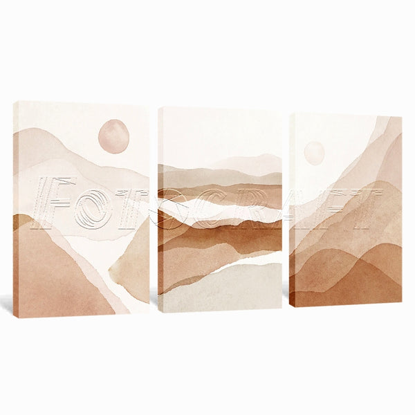 Abstract Landscape Beige Watercolor Minimalist 3 Piece Canvas Wall Art For Living Room Bedroom Office Home Decoration