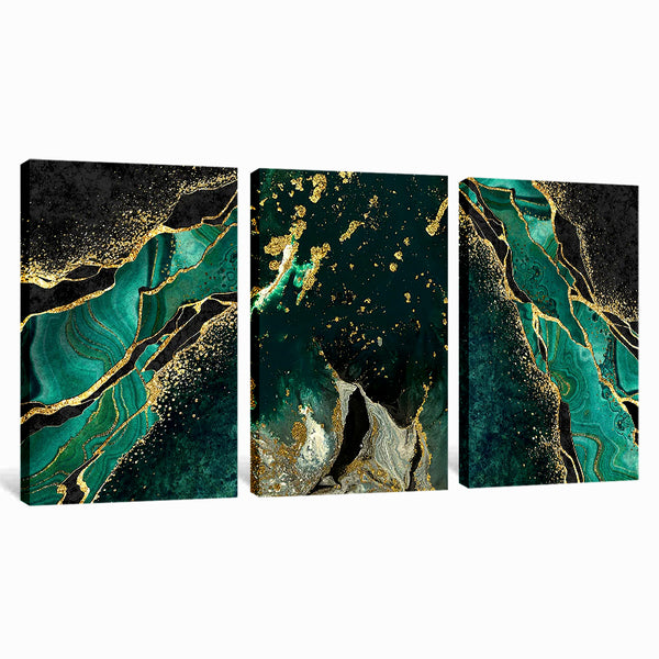 Modern Gold Green Marble Posters Luxury 3 Piece Abstract Canvas Wall Art For Living Room Bedroom Office Home Decoration