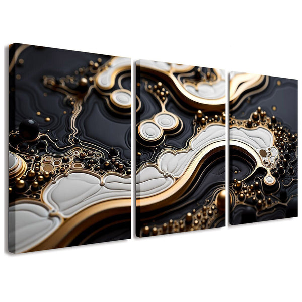 Marble Black And White 3 Piece Abstract Canvas Wall Art For Living Room Bedroom Office Home Decoration