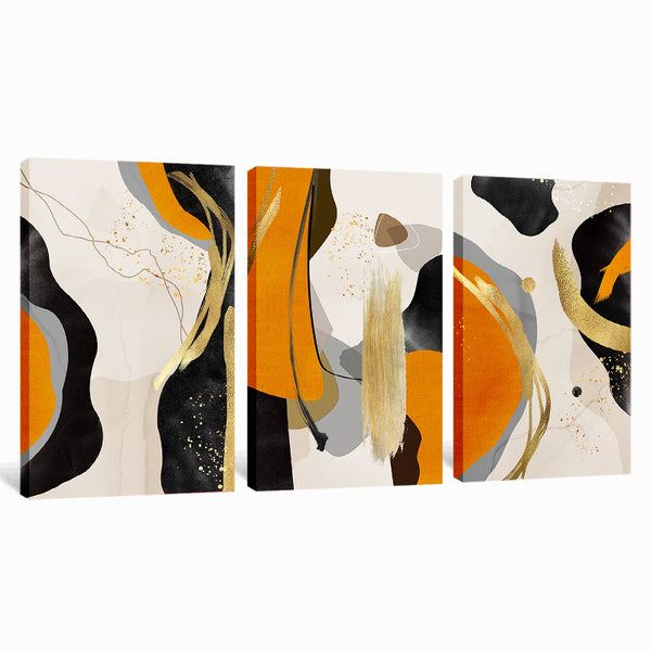 Gold Brush Effect Marble Geometry 3 Piece Abstract Canvas Wall Art For Living Room Bedroom Office Home Decoration