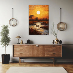 Fishing On the Nile River Sunset Canvas Wall Art Print And Mounted
