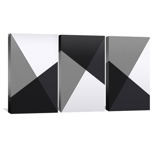 Black and White Triangles 3 Piece Canvas Wall Art For Living Bedroom Office Home Decoration