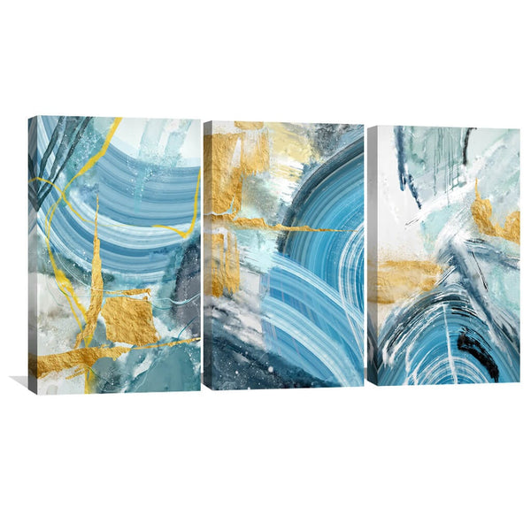 Blue Yellow 3 Piece Abstract Canvas Wall Art For Living Room Bedroom Office Home Decoration