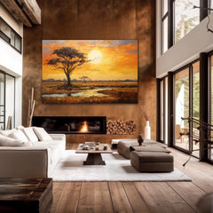 Sunset In The Savannah Canvas Wall Art Print And Mounted