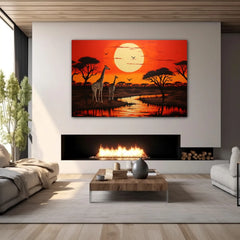 African Sunset Canvas Wall Art Print And Mounted